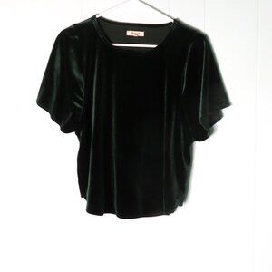 Madewell Pullover Top Velvet Textured Dark Green Size S
